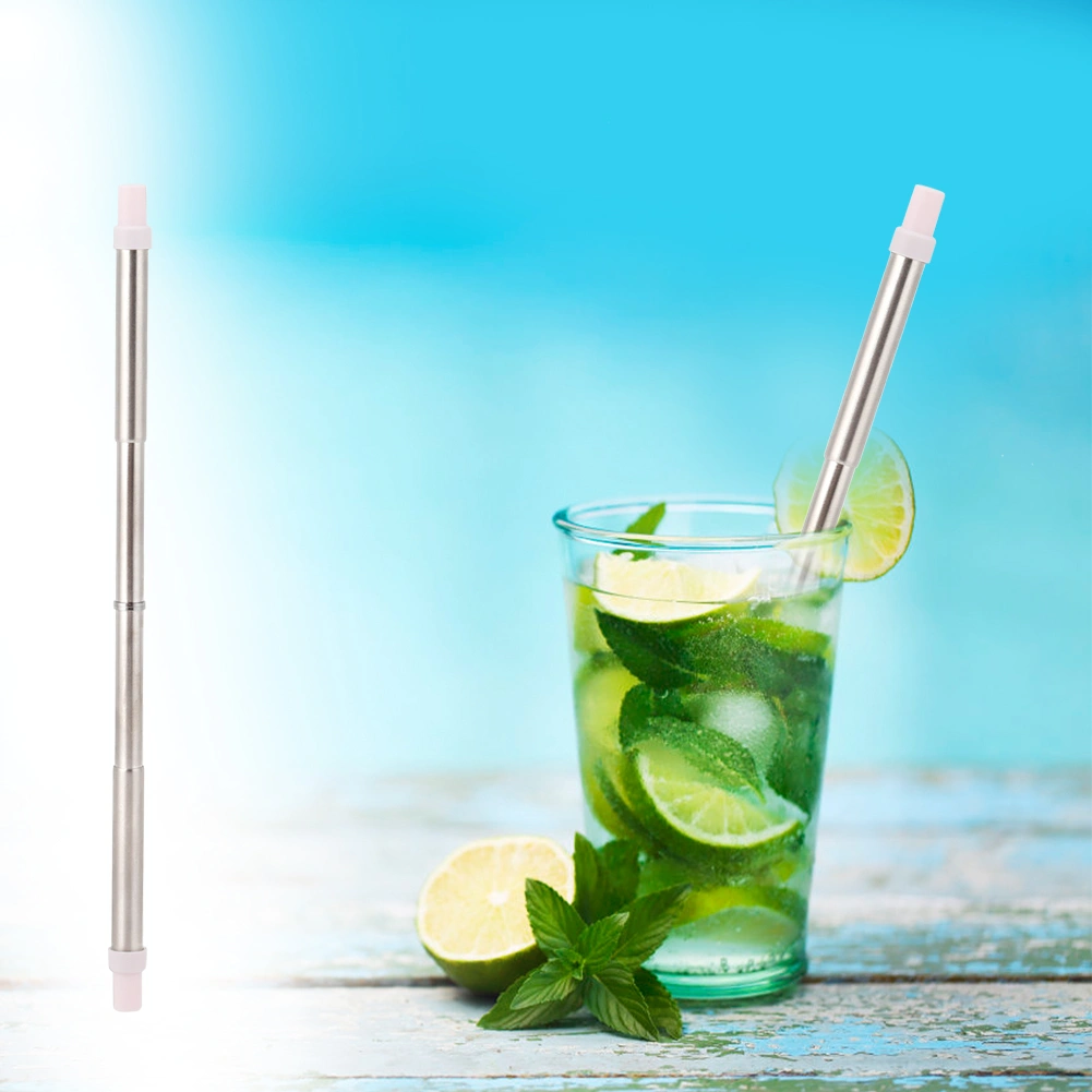 Portable Reusable Collapsible Telescopic Straws Stainless Steel Folding Straw (Beige Pink)
