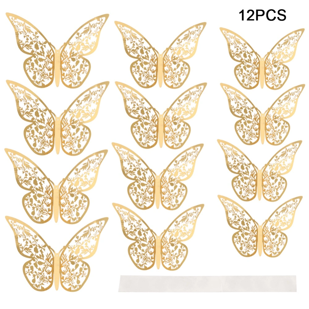 12Pcs 3D Hollow Butterfly Wall Stickers Metal Texture Living Room Bedroom Home Decoration