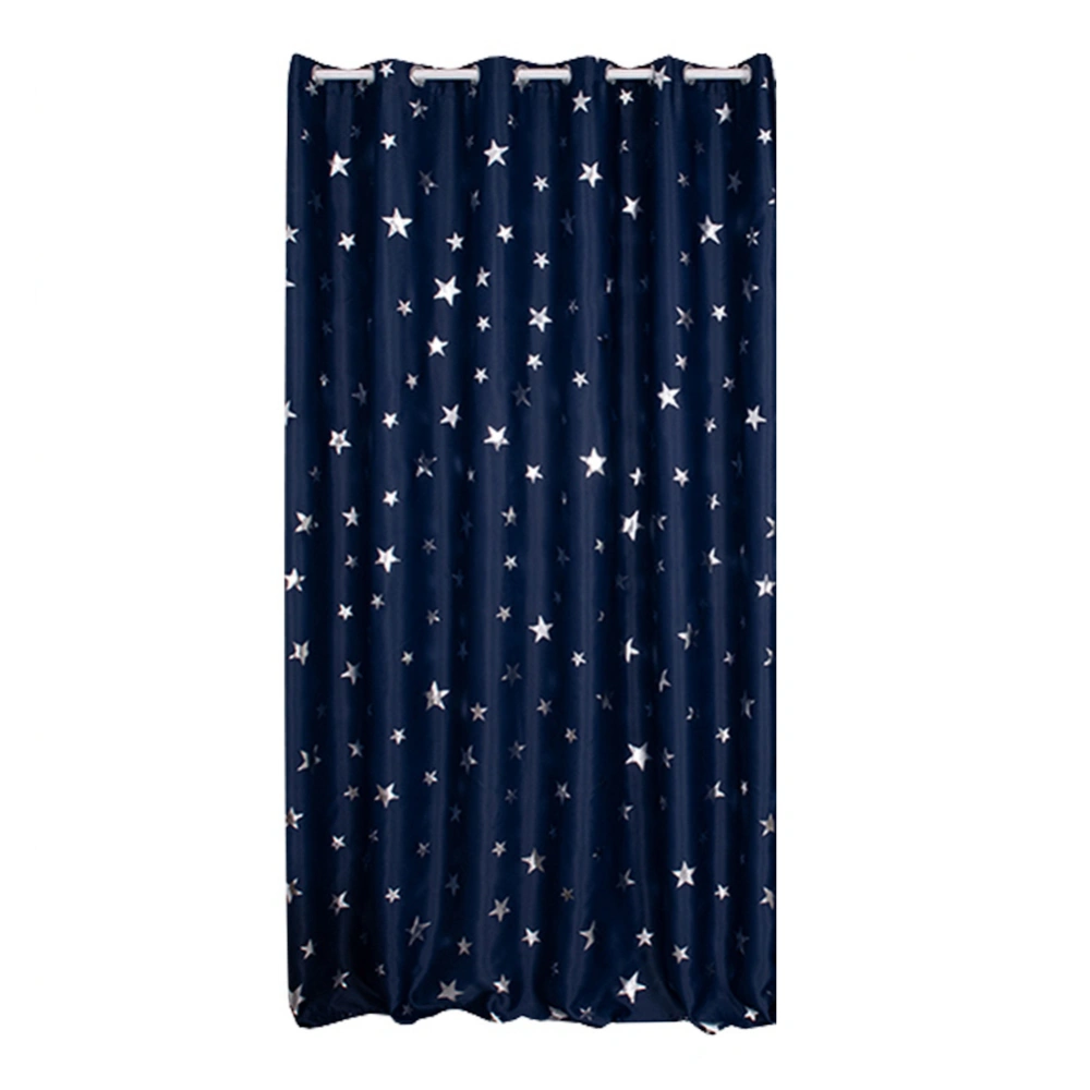 Star Patterned Window Curtain Shade Blackout Panels Drapes with Perforation (Dark Blue)