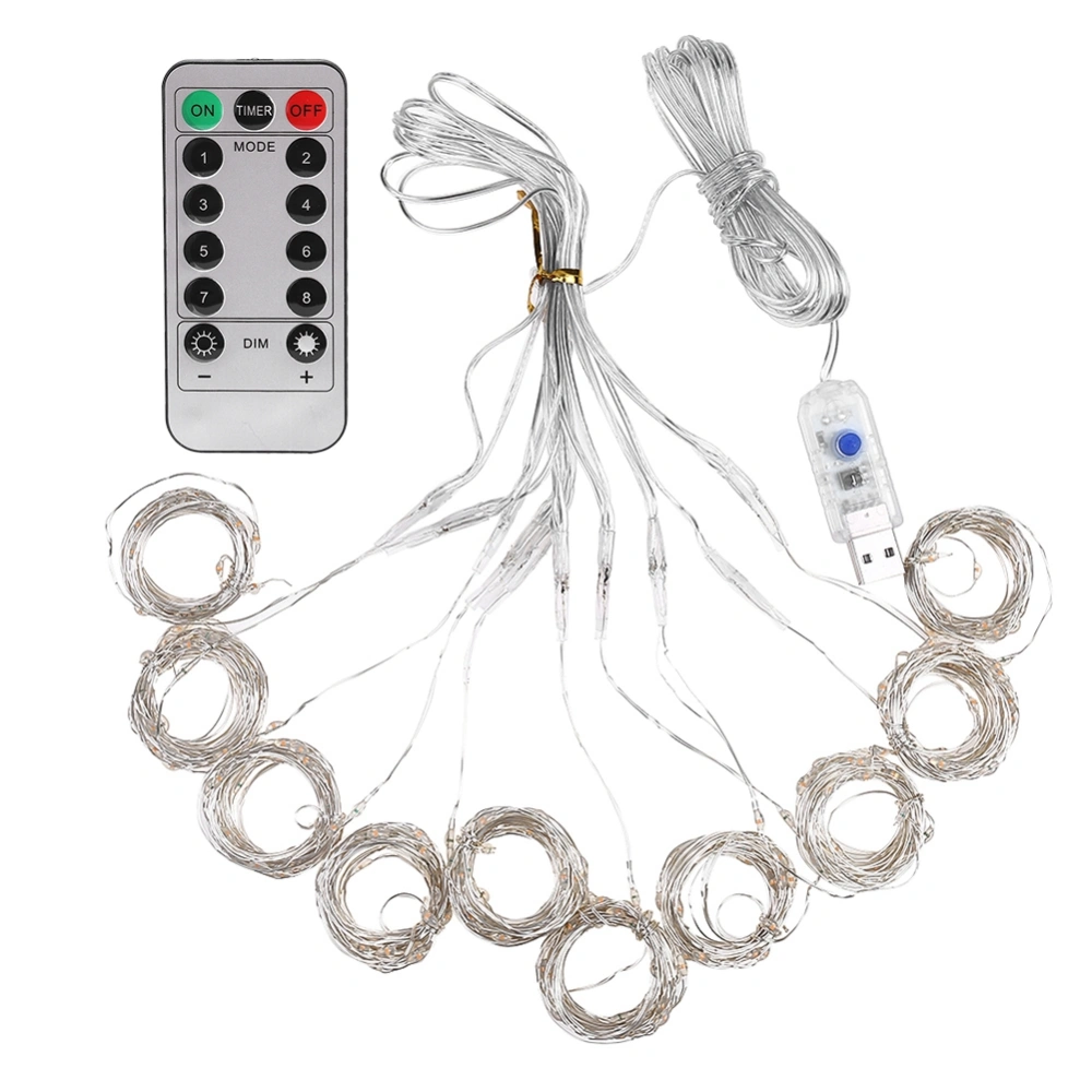 LED 3 meters 300 curtain lights 8 mode USB remote control copper wire Starry lights(Warm White)