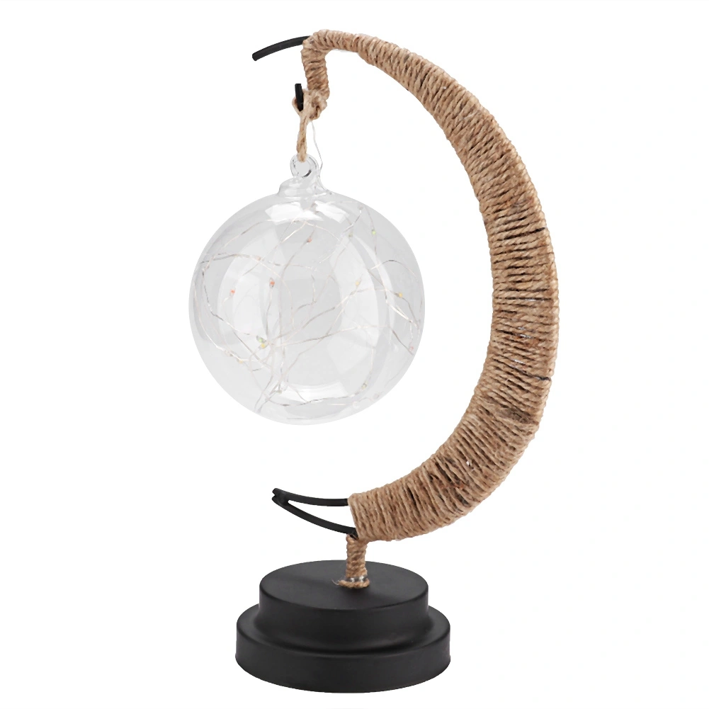 Glass Ball Moon Iron Art Decoration Night Light with LED Copper Wire Lamp without Battery