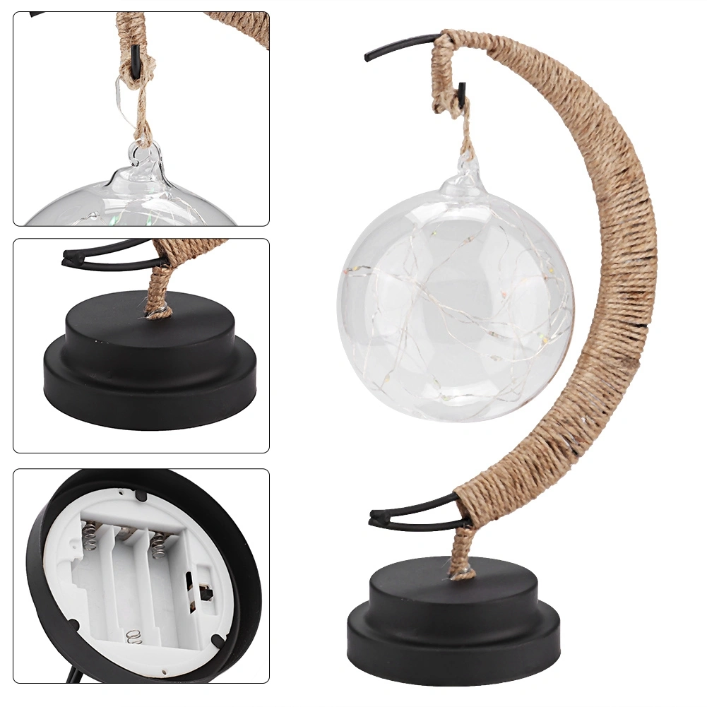 Glass Ball Moon Iron Art Decoration Night Light with LED Copper Wire Lamp without Battery