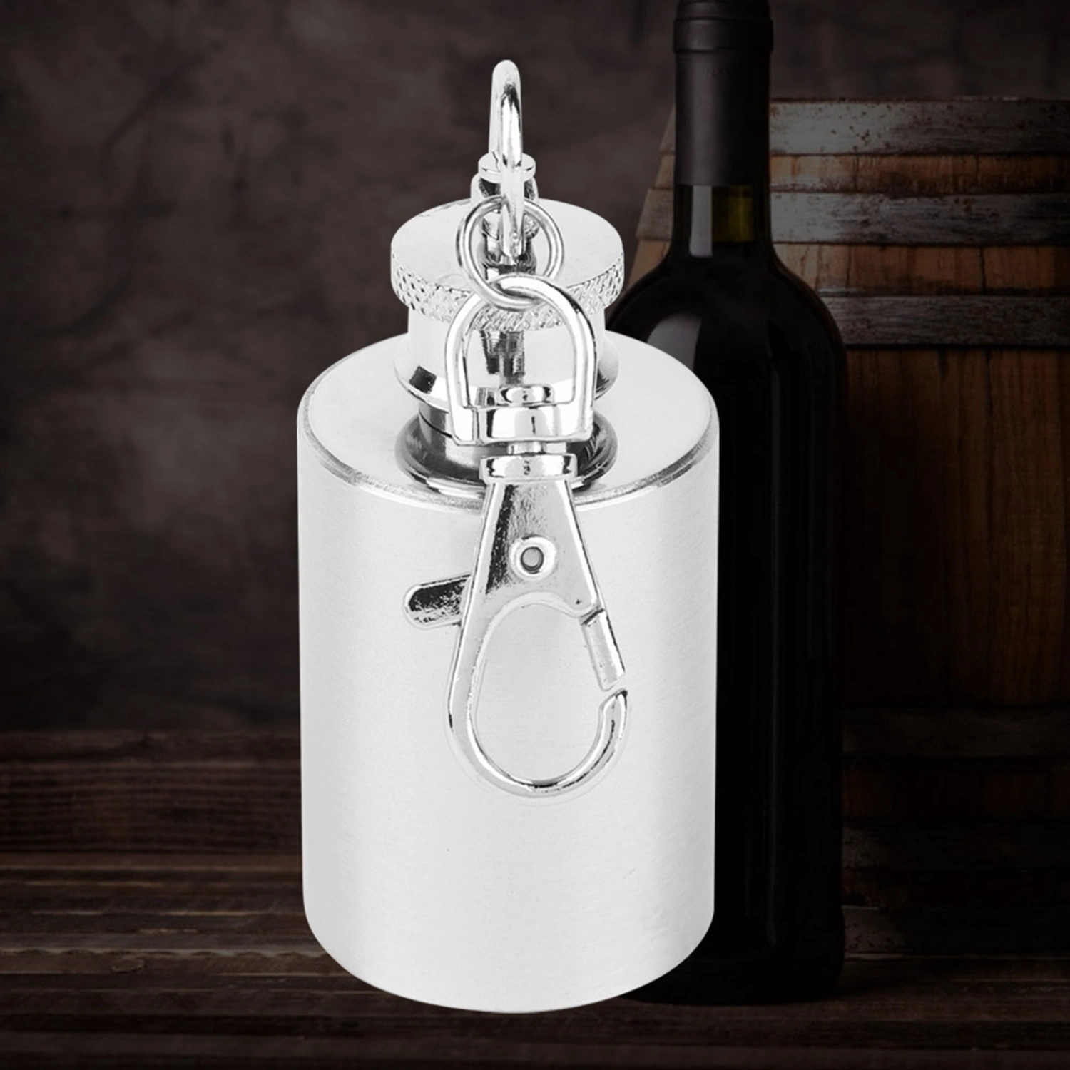 Portable Stainless Steel CylindricaL Shape Alcohol Whiskey Jug Wine Flagon Bottle with Keychain