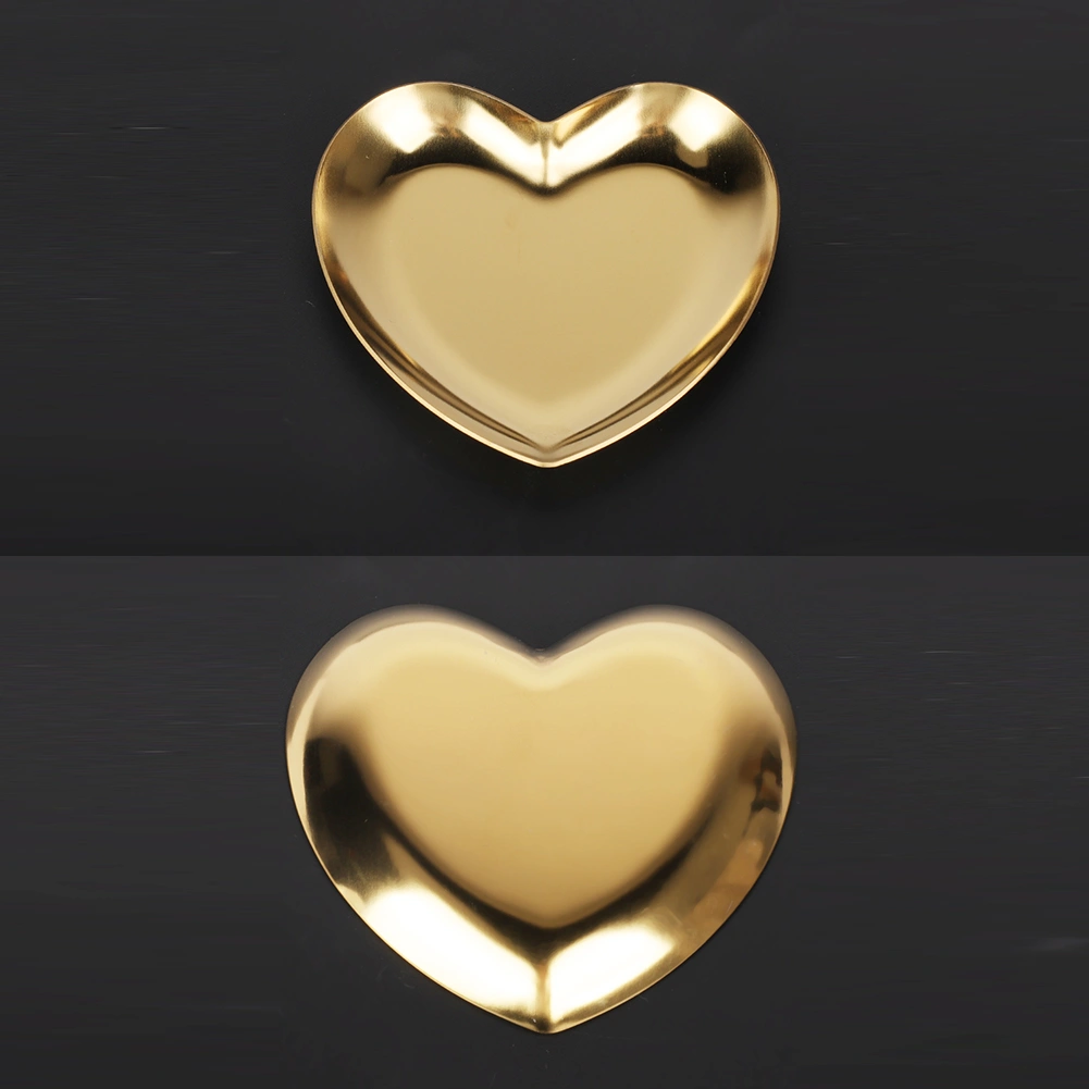 Stainless Steel Heart Shaped Plate Tea Tray Fruit Tray Cosmetics Jewelry Organizer(Gold)
