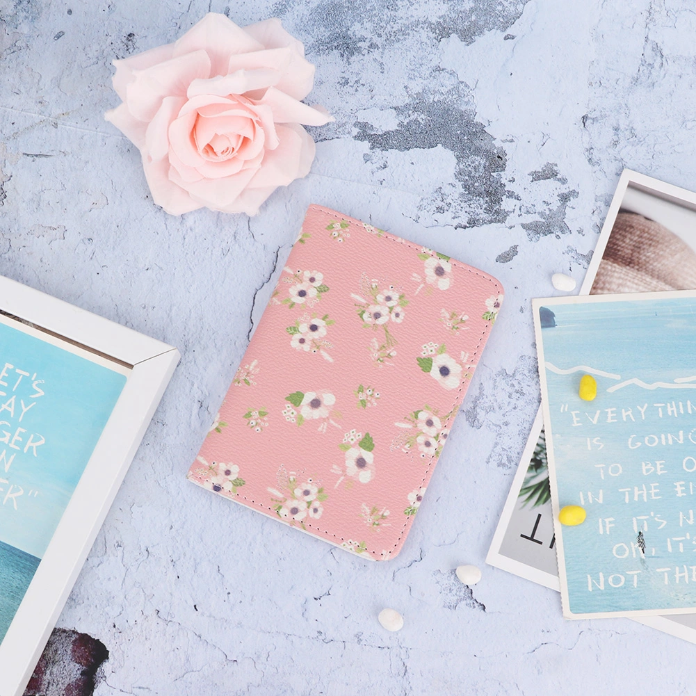 Multi function Travel Passport Holder Card Case Protector Package Organizer(Pink flowers)