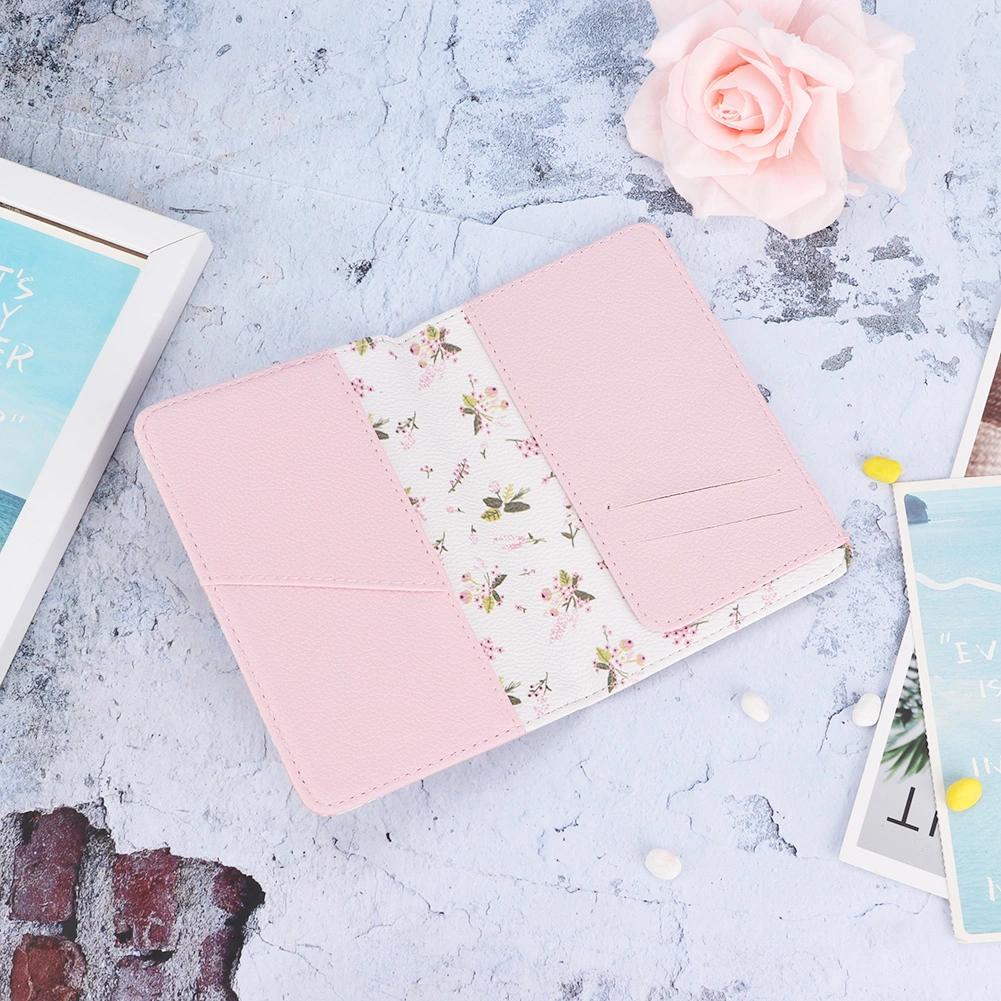 Multi function Travel Passport Holder Card Case Protector Package Organizer(Pink flowers)