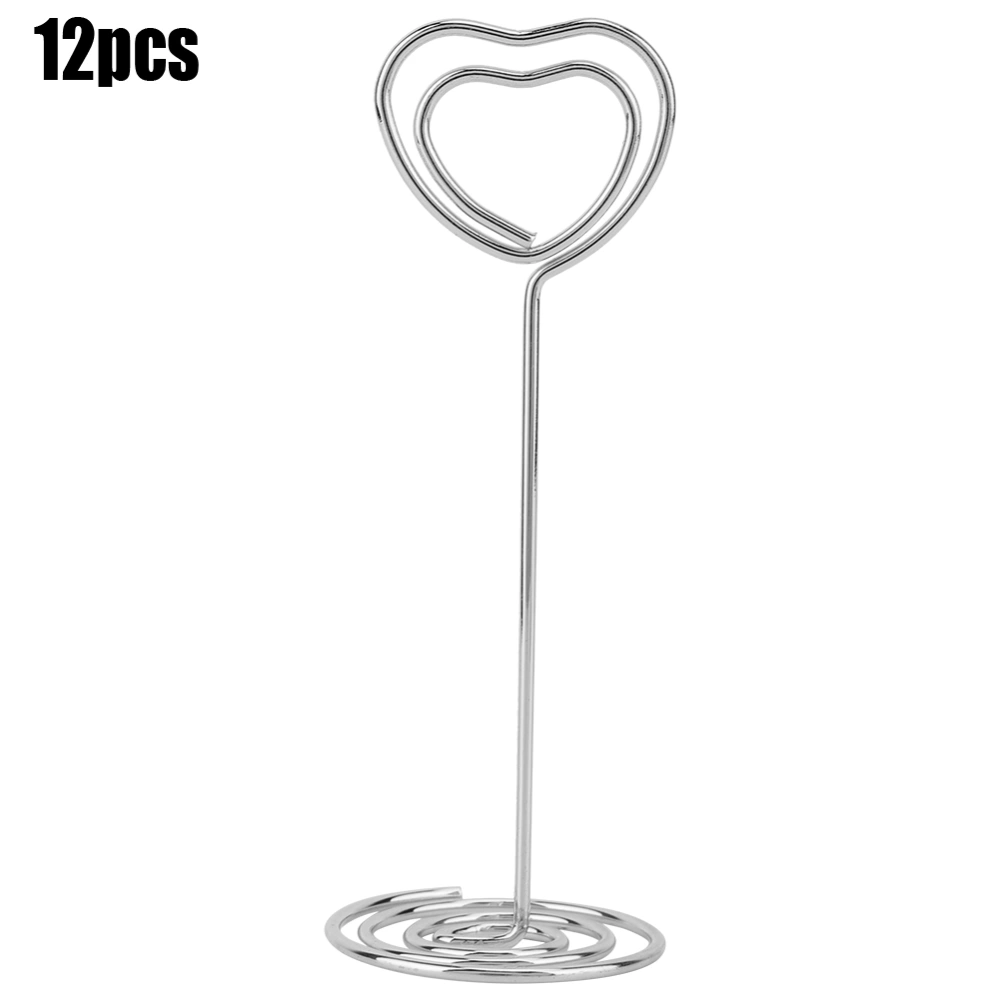 12pcs Heart-Shaped Table Number Clip Name Card Clip Stand Paper Clip Note Clip (Silver)