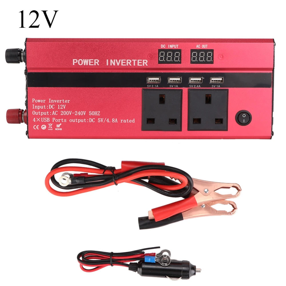 LCD Screen USB Solar Inverter Power Inverter 220V/1200W (12V to 220V/1200W UK Plug)