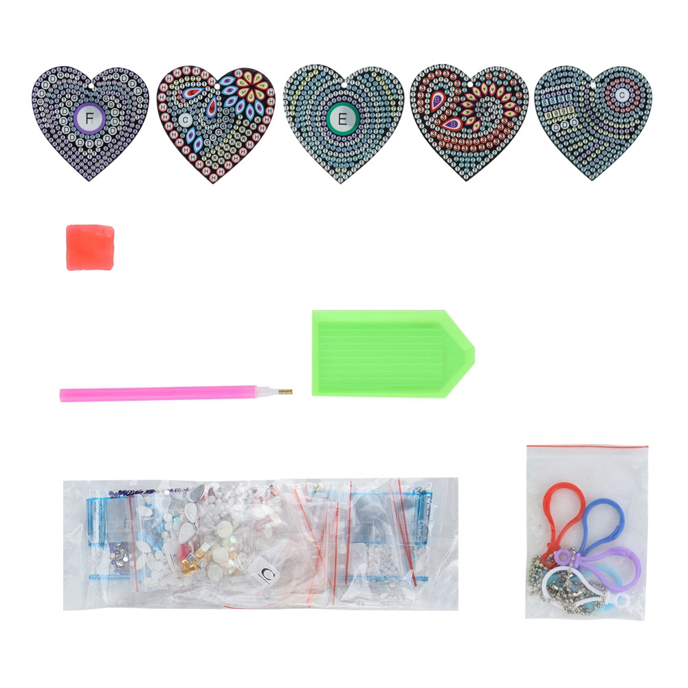 5 pcs Set DIY Heart shaped Keychain Pendant with Drill Full Rhinestone