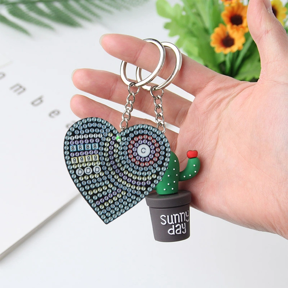5 pcs Set DIY Heart shaped Keychain Pendant with Drill Full Rhinestone