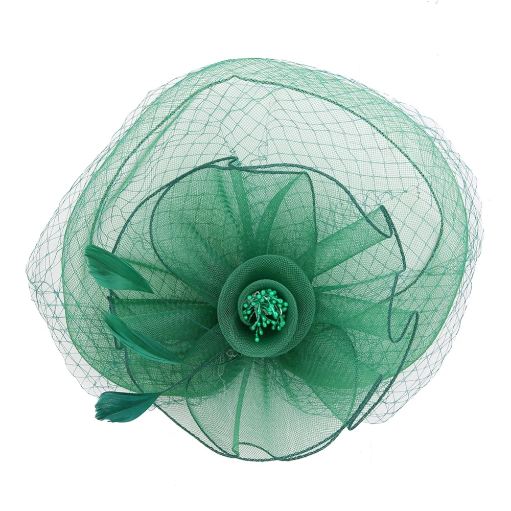 Hat Flower Mesh Ribbons Feathers On a Headband And a Clip Party Head Wear Top Hat(Green)