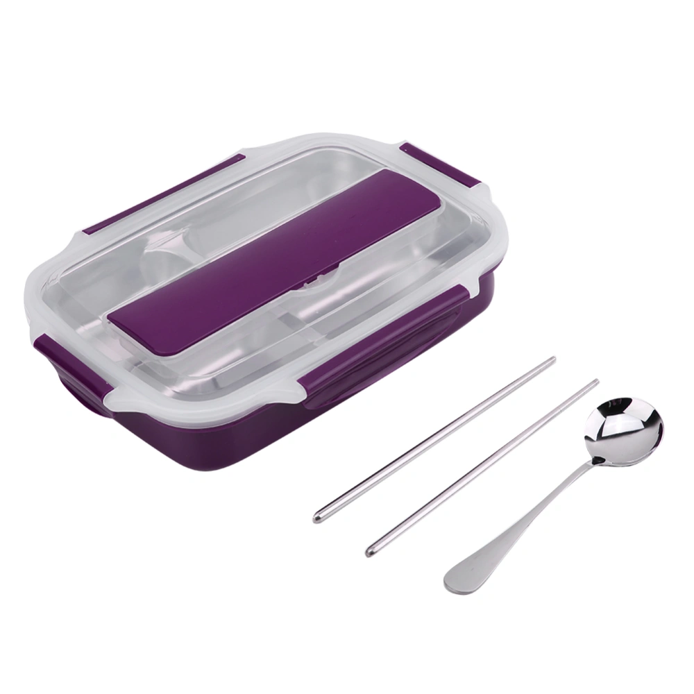 304 Stainless Steel Lunch Box Heat Insulation Food Container with Chopstick and Spoon (Purple)