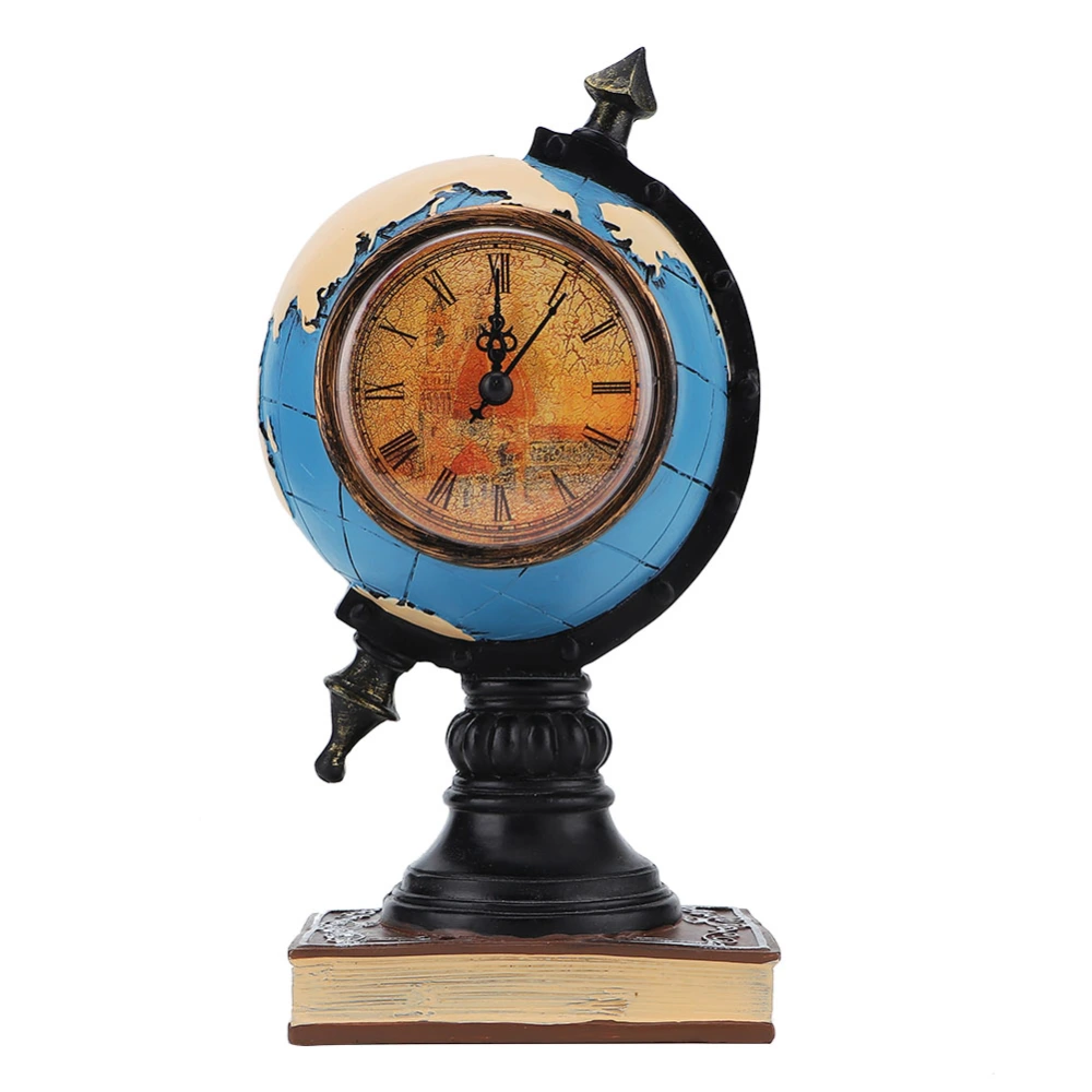 Multifunctional Vintage Alarm Clock Globe Home Desk Decor Ornament Photograph Props (Blue)