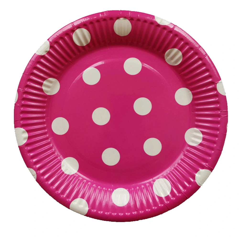 10Pcs Party Supplies 7 Inch Dot Paper Tray Cake Plate Disposable Barbecue Plate(Rose Red)