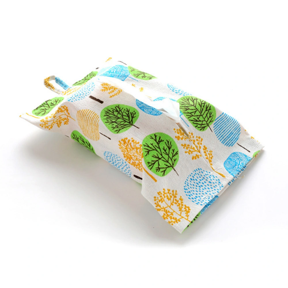 Linen Cloth Tissue Box Storage Box Towel Tissue Pumping Paper Bags For Toilet(Green Tree)