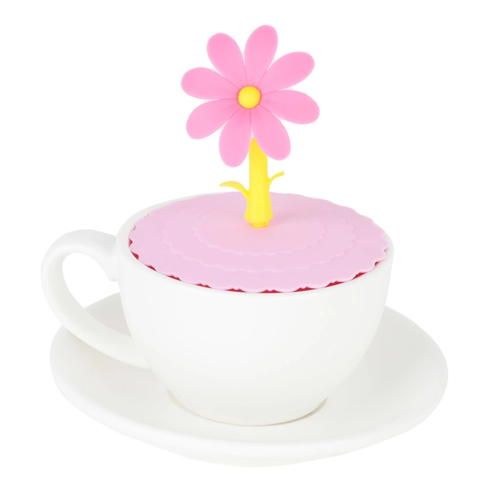 Sapling Cartoon Cup Lids Silicone Cup Cover Heat-Resistant Harmless Silicone Lid（Pink）