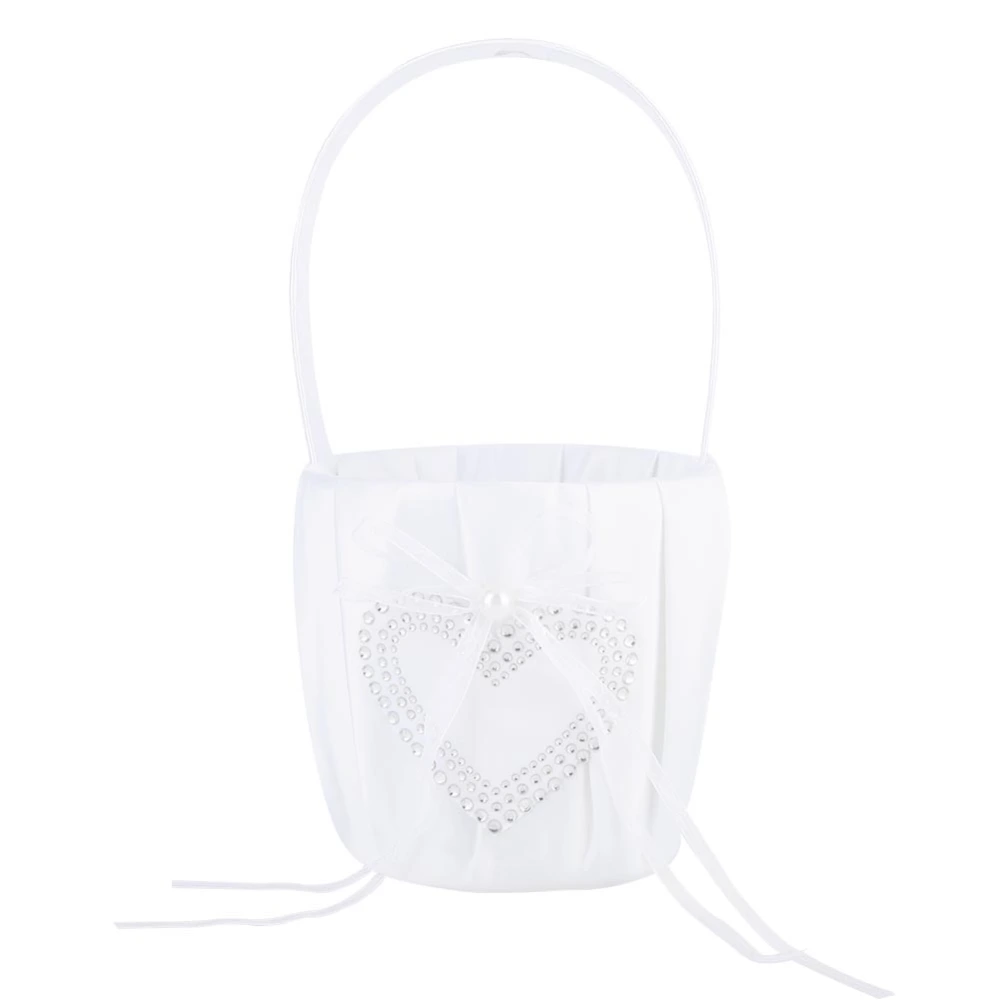 Heart Shaped Rhinestone Material Wedding Flower Basket Girl Basket White Flower Basket Sets