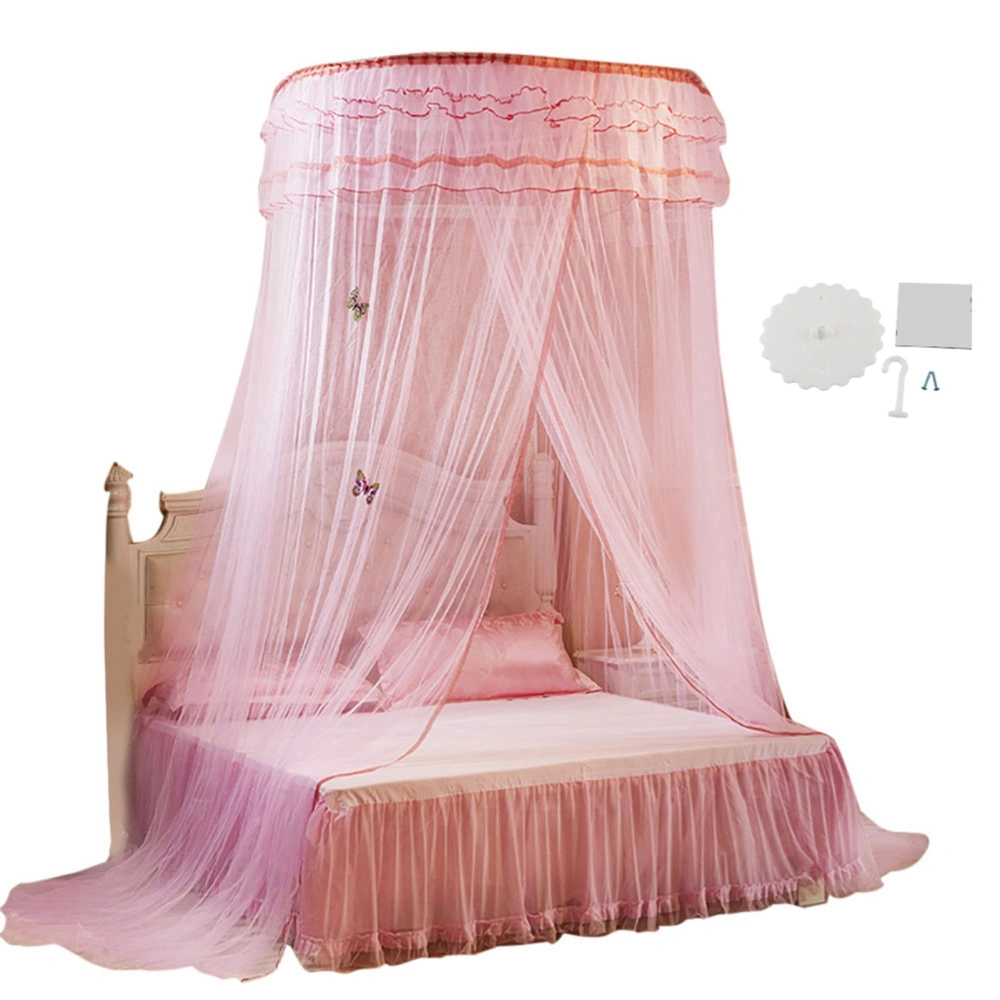 Breathable Round Canopy Lace Princess Style Mosquito Net Bed Curtain Netting (Pink)