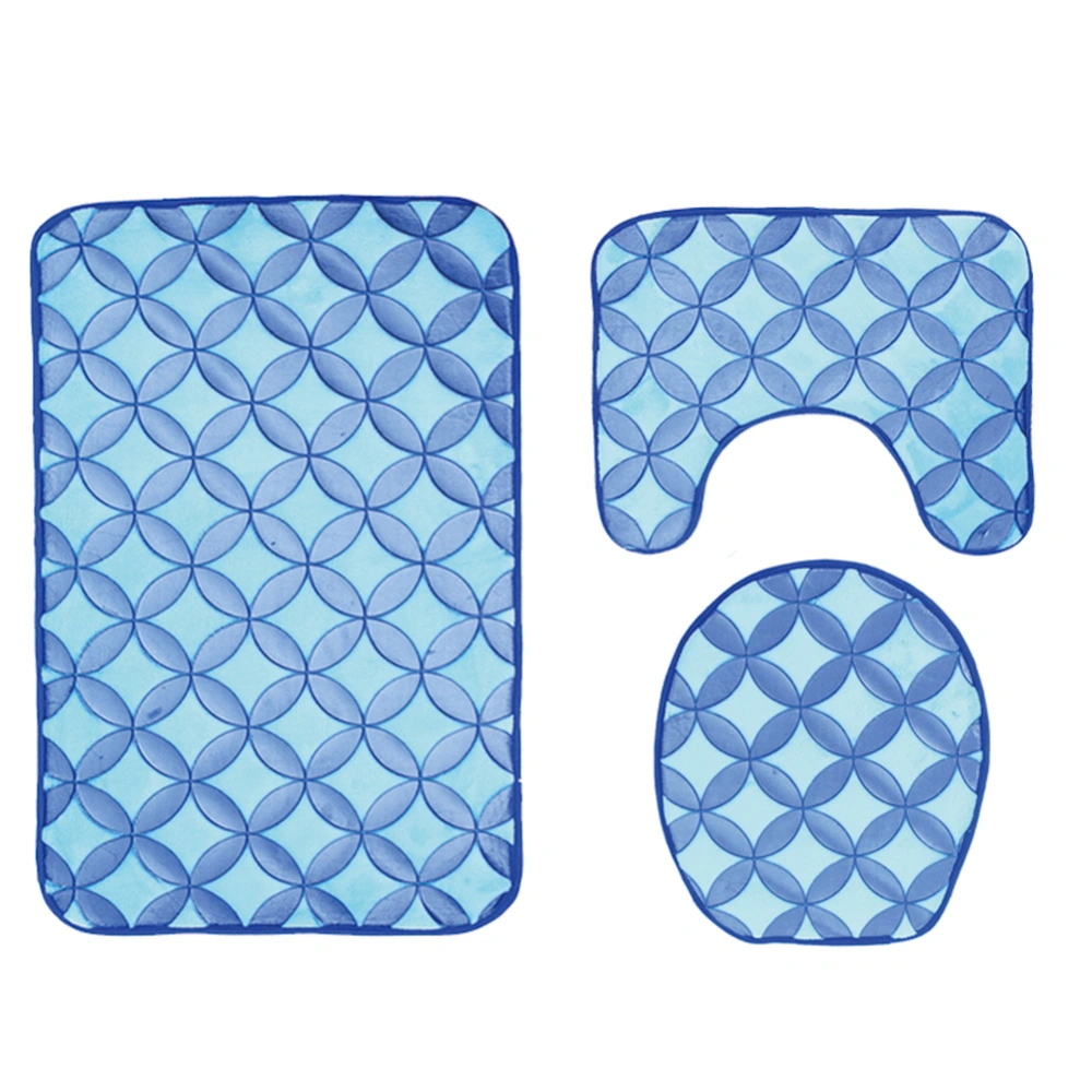 3pcs/set 3D Geometry Printing Dustproof Water Absorbent Bathroom Mat Set (Blue)