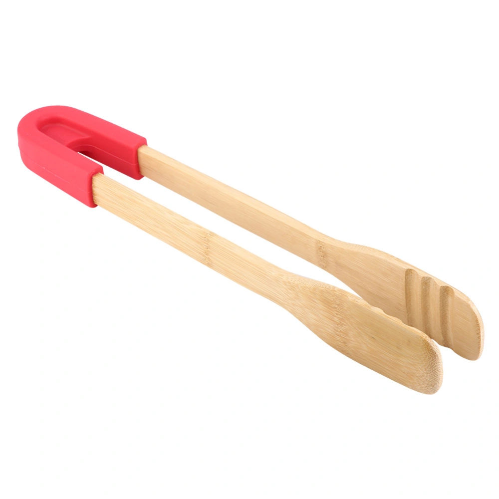 Wooden BBQ Clip Buffet Food Tongs Bread Steak Kitchen Clamp Serving Tool (Red)