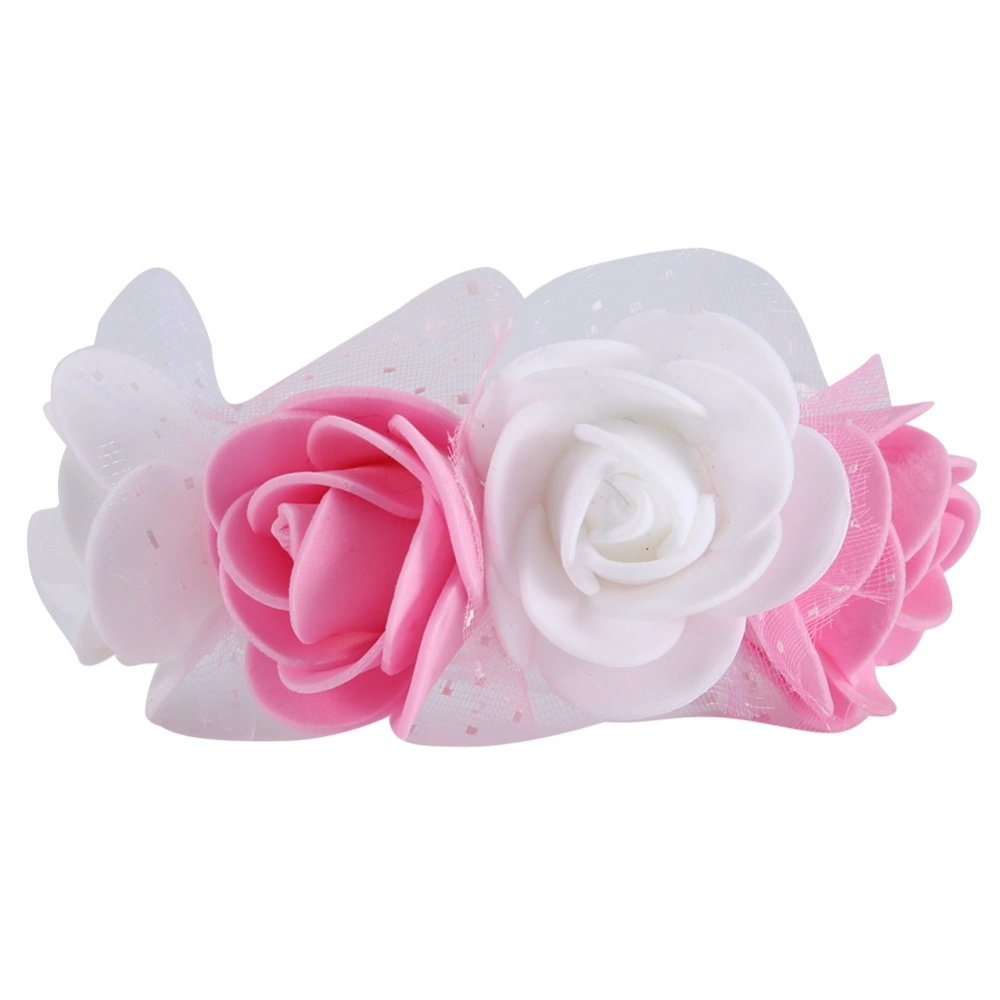 2pcs Beautiful Hand Flower Bridesmaid Wrist Corsage Decorations Rose Satin （White+Pink）