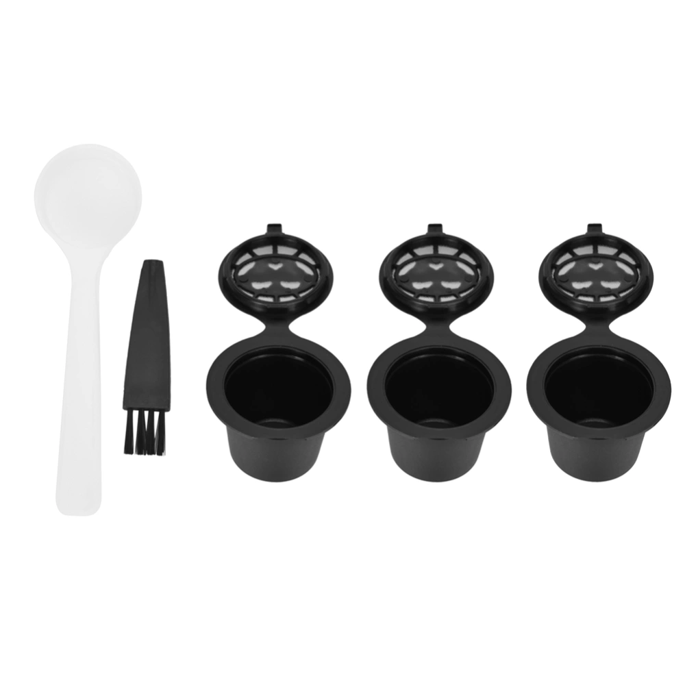 Reusable Refillable Coffee Capsule Pod Filter Cups Set With Spoon Brush (3 Coffee Capsules)