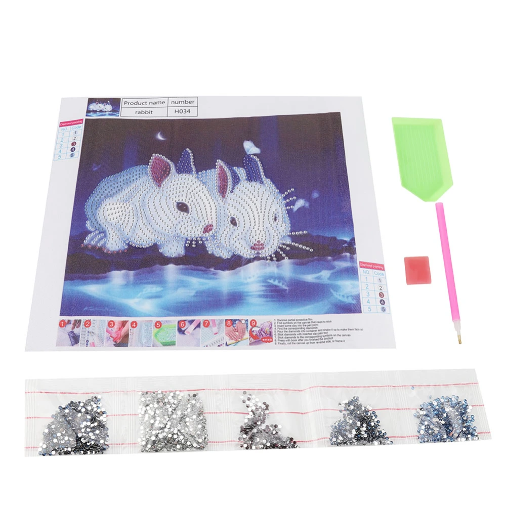 DIY 5D Rhinestone Painting Drill Embroidery Animal Pattern Cross Stitch Home Decoration Rabbit