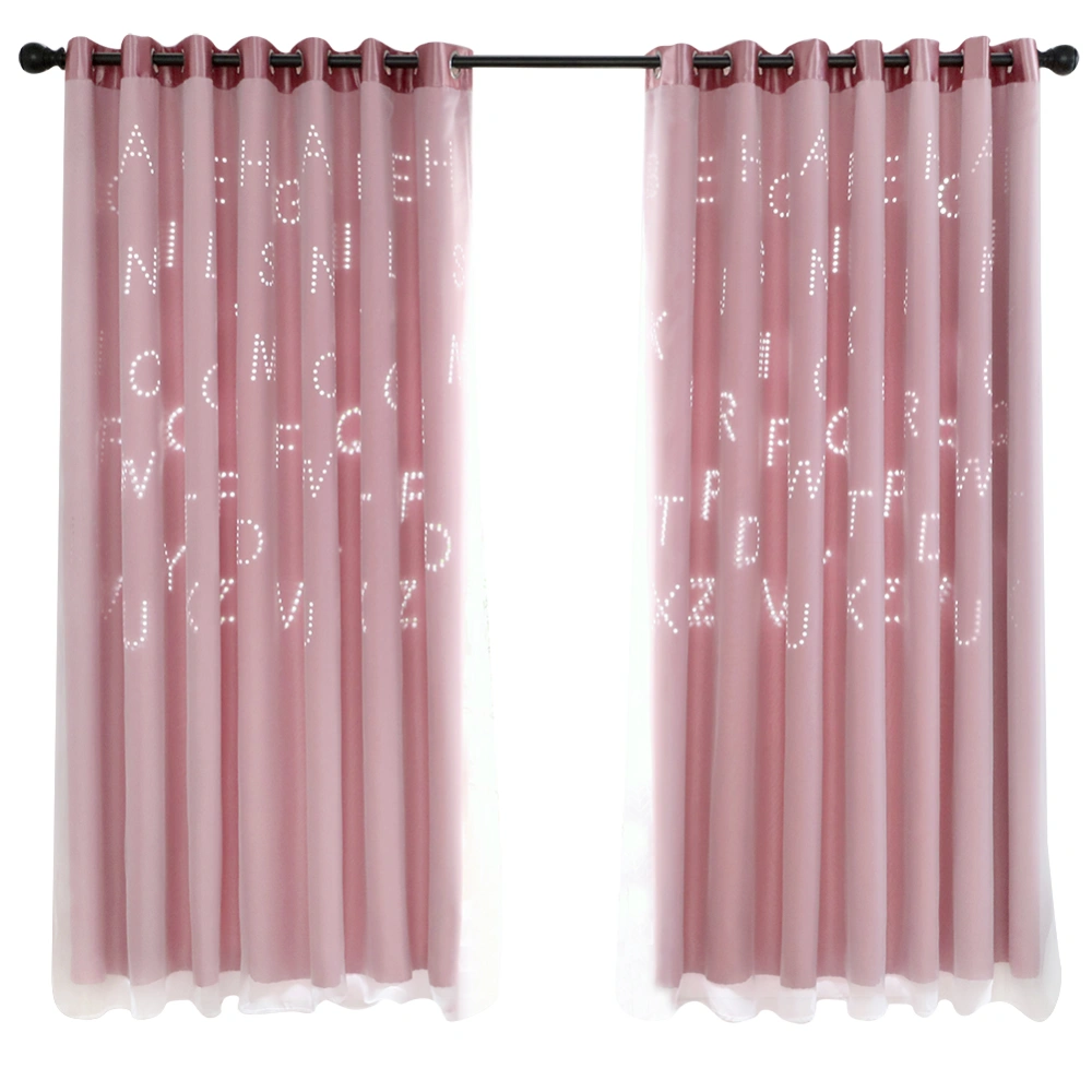 Double Layer Darkening Blackout Window Curtain for Bedroom (Pink)