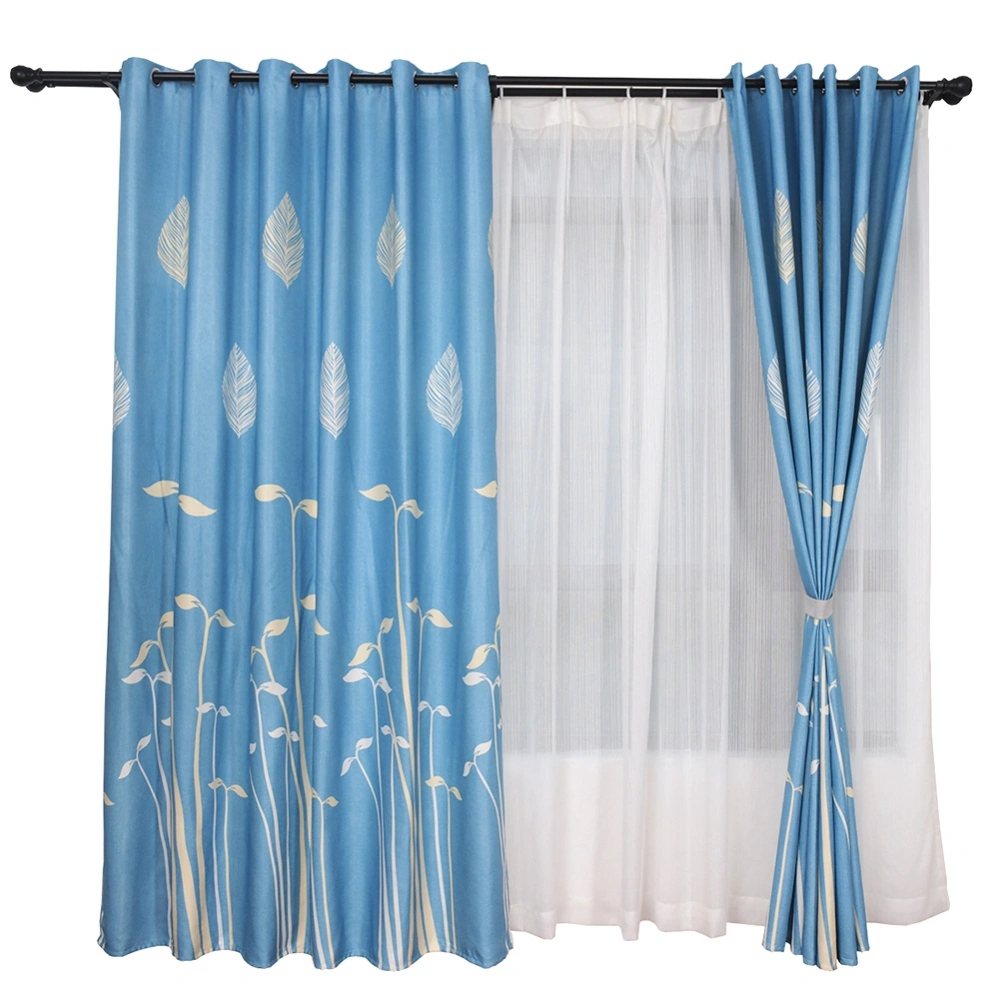 Polyester Blackout Window Curtain Blackout Drape Bedroom Living Room Decor (Blue)