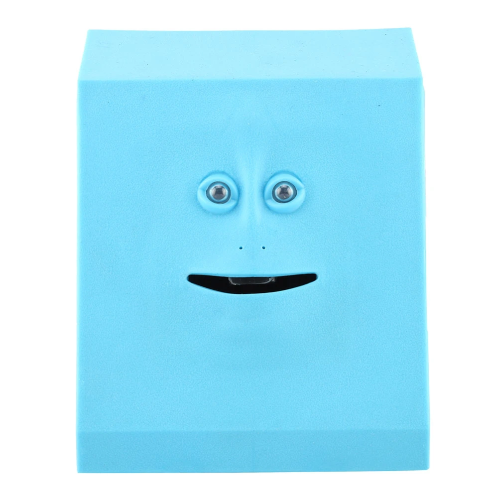 Cute Face Shape Money Box Bank Coin Eating Money Saving Pot (Blue)