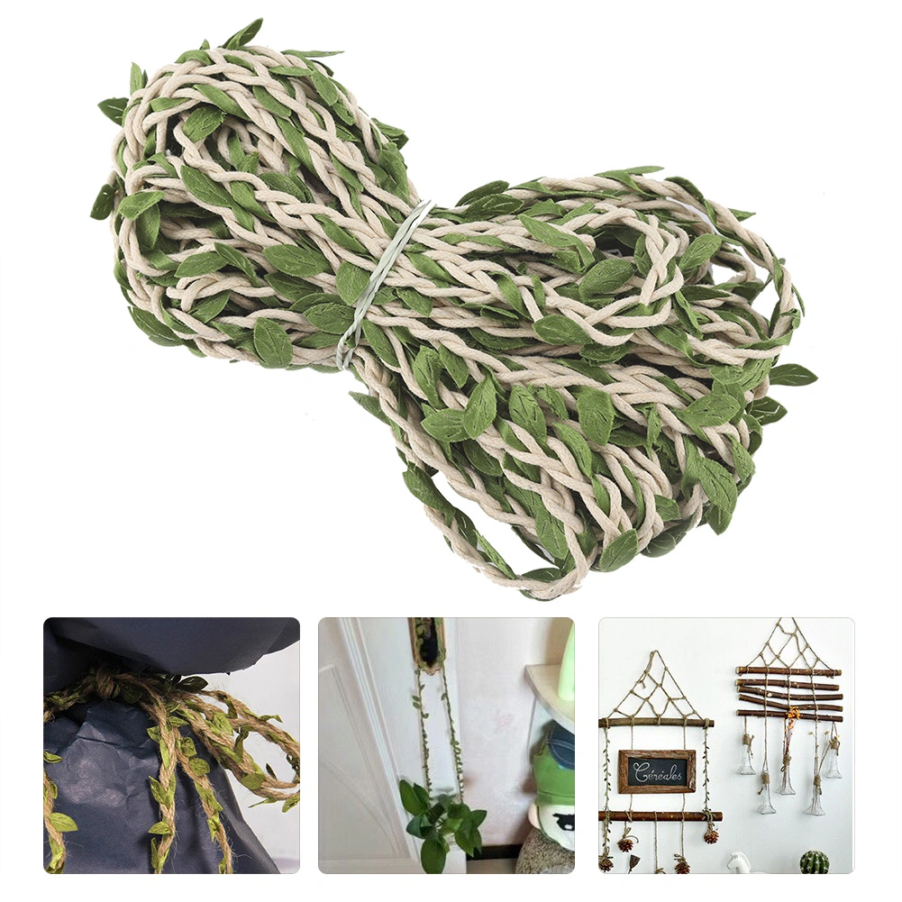 10m Simulation Leaves Mixed Braid Forest Series Hemp Rope Rattan Decoration Beige