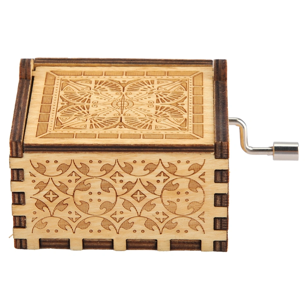 Classic Carved Wooden Music Box Hand Crank Musical Box