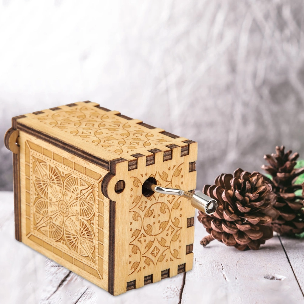Classic Carved Wooden Music Box Hand Crank Musical Box