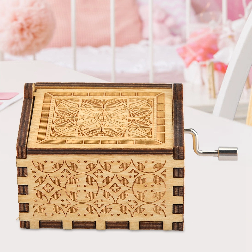 Classic Carved Wooden Music Box Hand Crank Musical Box