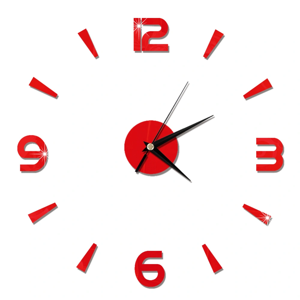 Wall Clock Sticker 1mm Acrylic Mirror Watch Decor DIY Wall Modern Home Office Room Decor (Red)