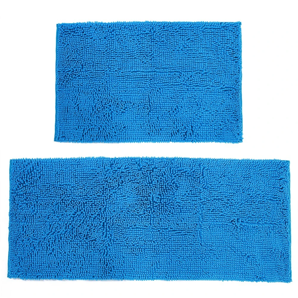 2pcs / set Chenille Anti-slip Water Absorbent Non-slip Mat Bathroom Living Room (Light Blue)