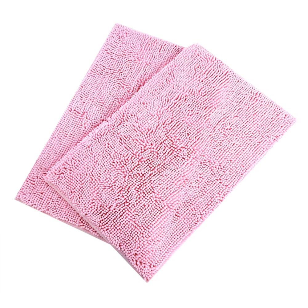 2 pcs Chenille Anti-slip Water Absorbent Non-slip Mat Bathroom Living Room (Pink)