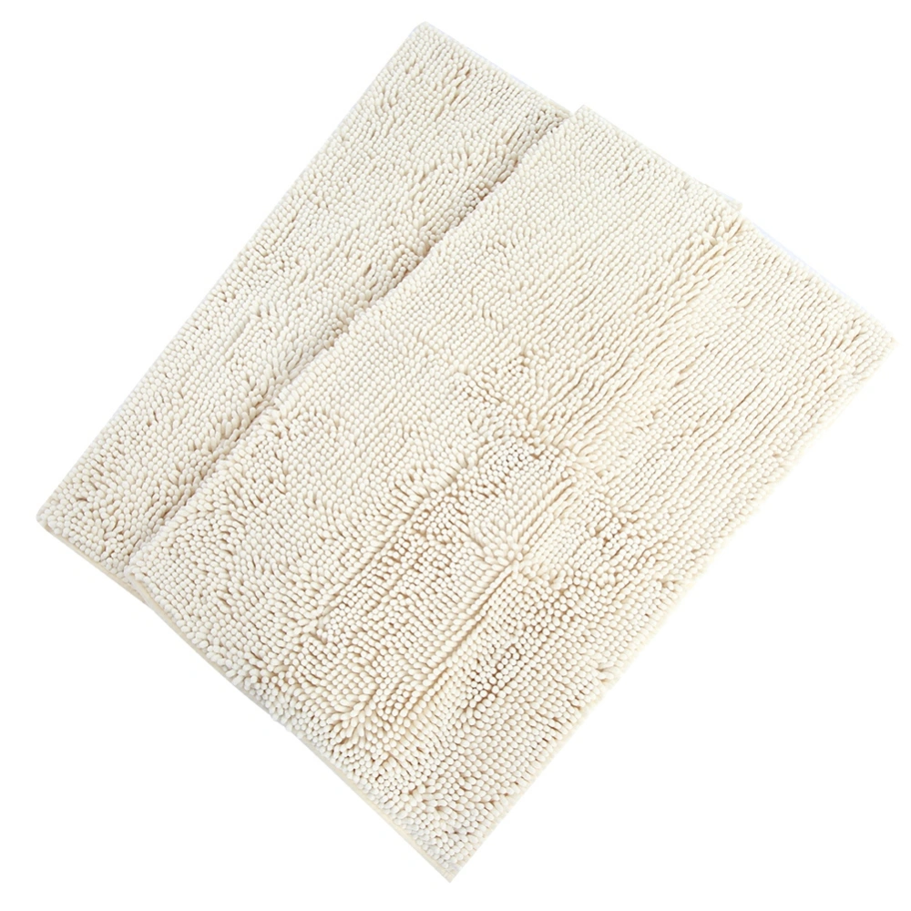 2 pcs Chenille Anti slip Water Absorbent Non slip Mat Bathroom Living Room (White)