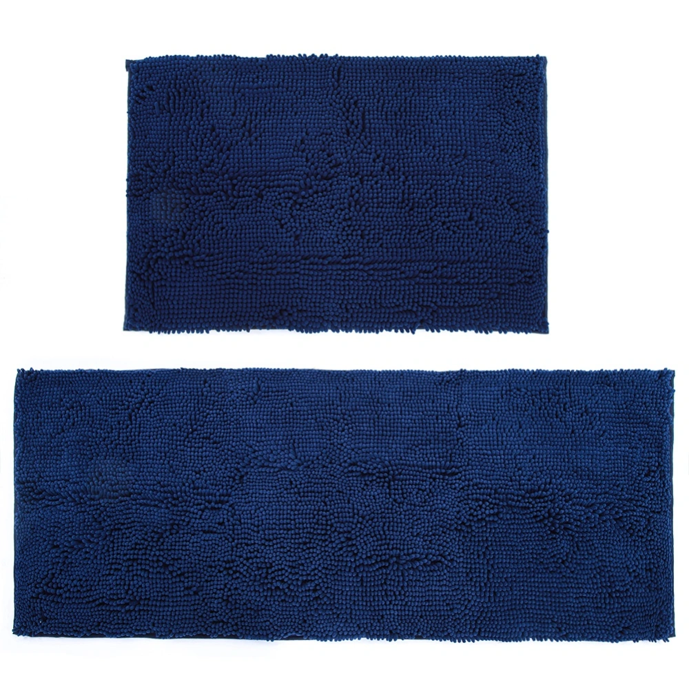 2pcs / set Chenille Anti-slip Water Absorbent Non-slip Mat Bathroom Living Room (Dark Blue)