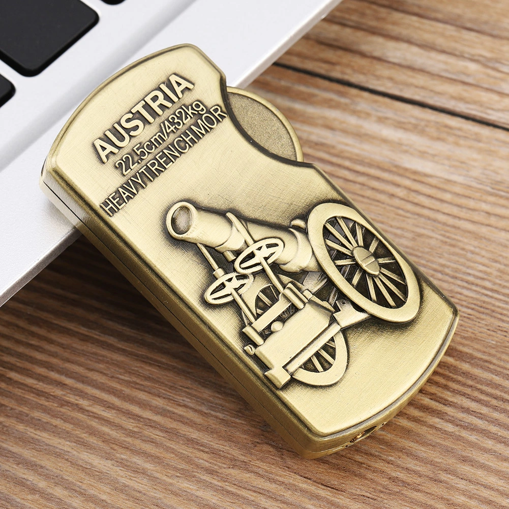 Windproof Bronze Relief Butane Gas Refillable Cigarette Lighter Without Gas (Cannon)