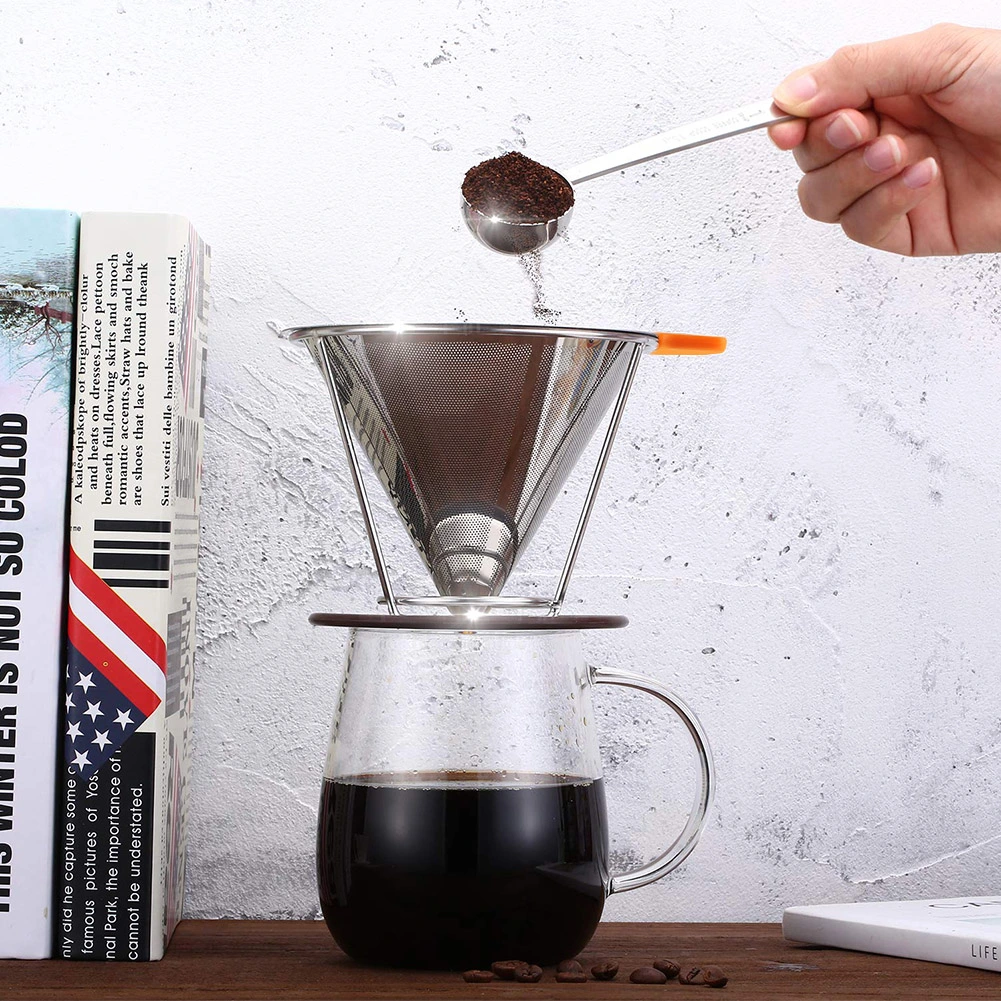 Stainless Steel Reusable Coffee Dripper Filter Coffee Cone with Mesh (125mm)