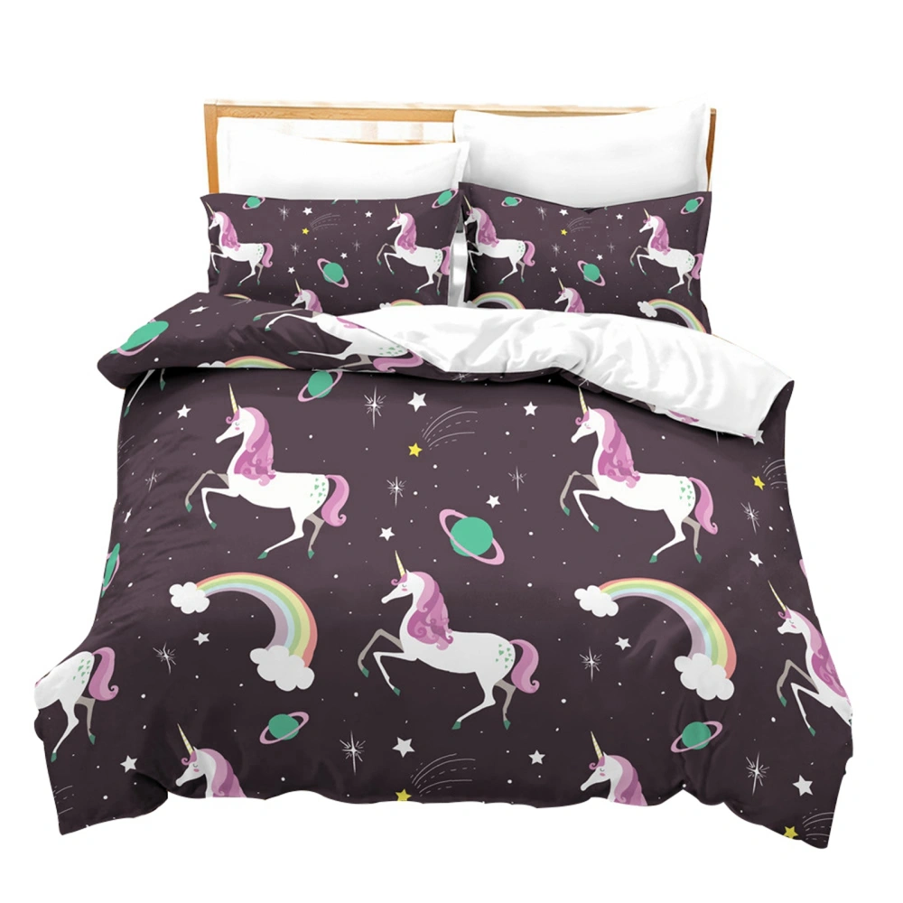 3pcs/set 100% Polyester Bed Sheets Set Quilt Cover Pillowcase Unicorn Printing Bedclothes(Queen