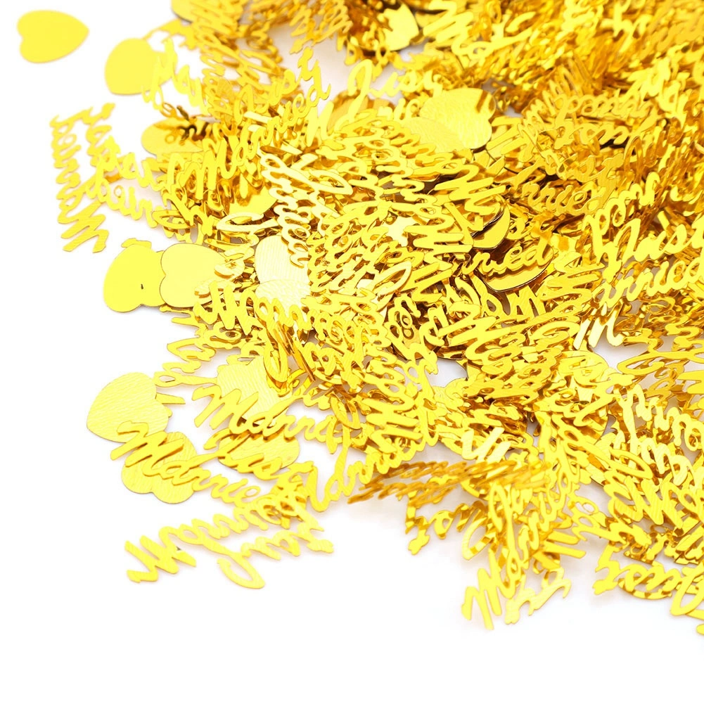 DIY Romantic Just Marrid and Love Heart Wedding Confetti for Scatter Table Decoration(Gold)