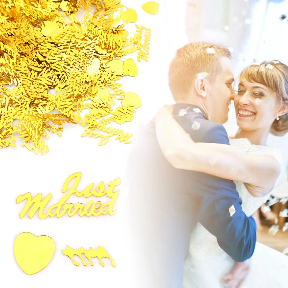 DIY Romantic Just Marrid and Love Heart Wedding Confetti for Scatter Table Decoration(Gold)
