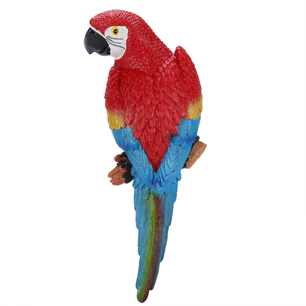 Resin Lifelike Bird Ornament Figurine Parrot Model Toy Garden Sculpture Wall Decor (Red Right)