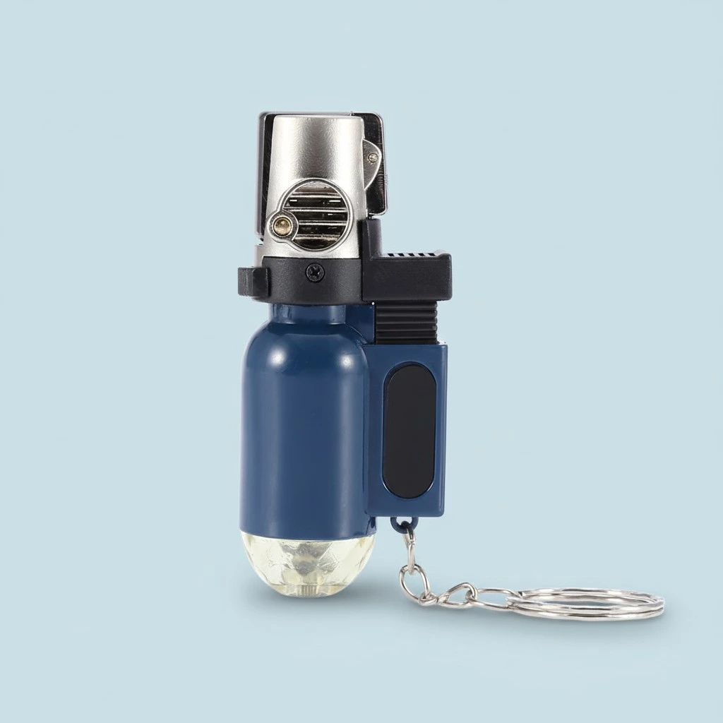 Portable BBQ Lighter Grilling Barbecue Butane Flame Lighter Key Chain No Gas (Blue)