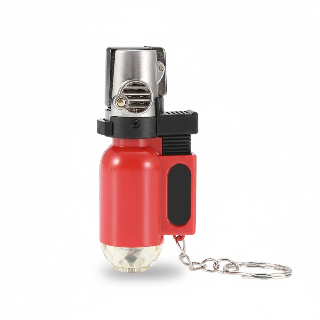 Portable BBQ Lighter Grilling Barbecue Butane Flame Lighter Key Chain No Gas (Red)