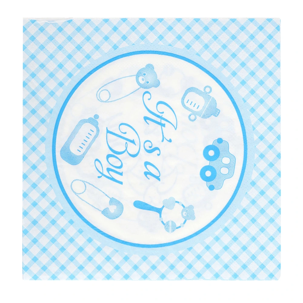 20Pcs "It's A Boy/Girl" Cartoon Print Baby Shower Birthday Party Decor Paper Napkin (Blue)