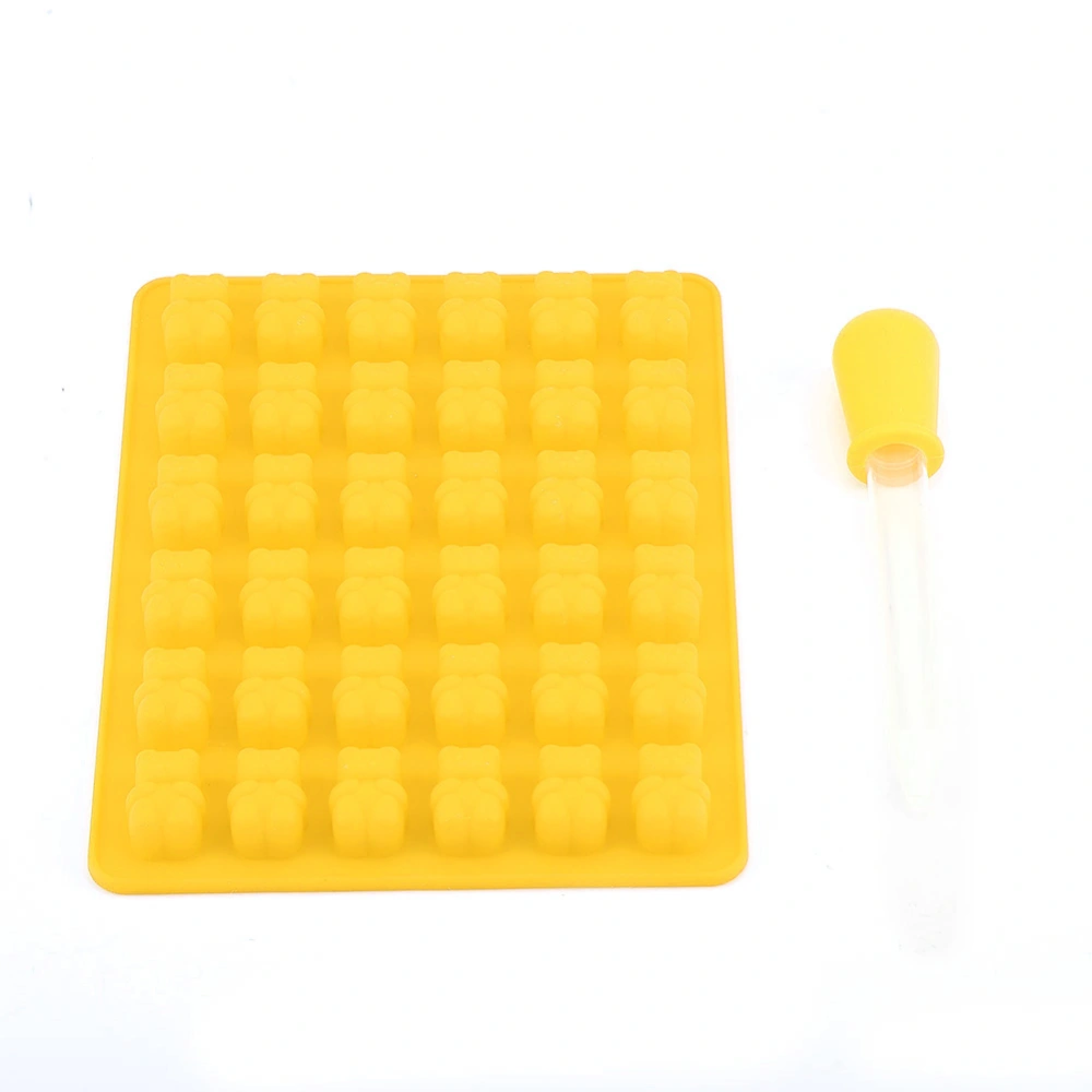 Bear Shape Ice Cube Box Mold Tray Maker Silicone Ice Cream Chocolate (Yellow + Dropper)