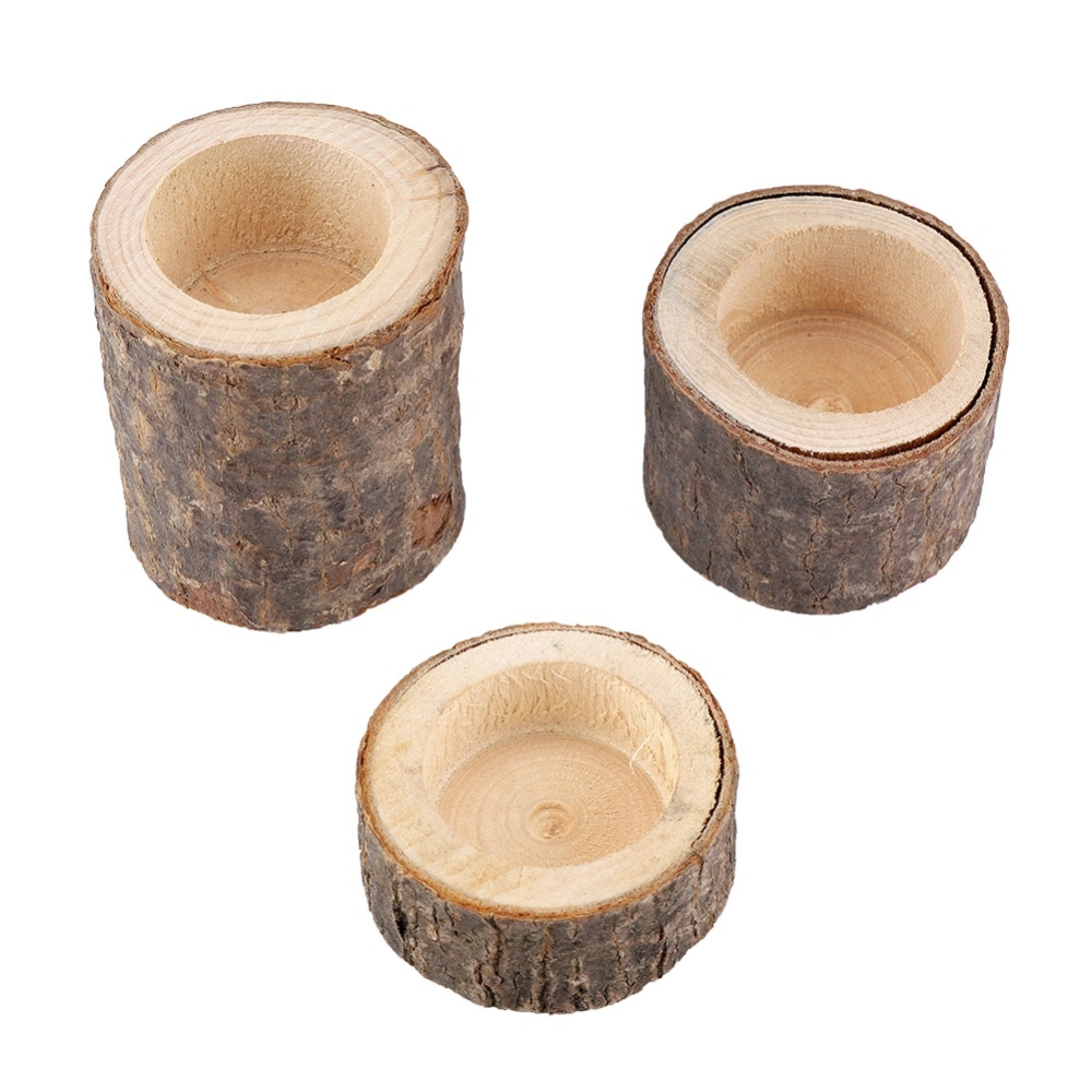 Wood Timber Pile Candle Holder Stand Candlestick Log Flowerpot Ornament Decor(Three piece)